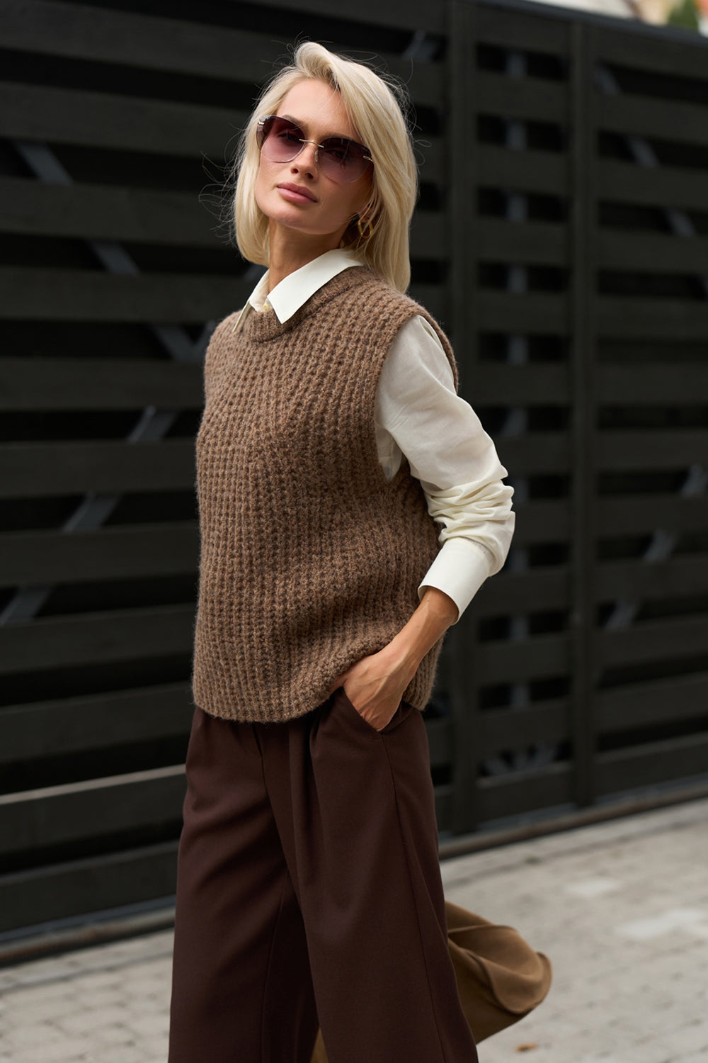 Women’s Wool Mohair Textured Knit Crew Neck Vest