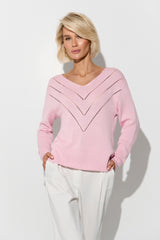 Relaxed Fit Knit Sweater With V Pattern Detail, Pale Pink