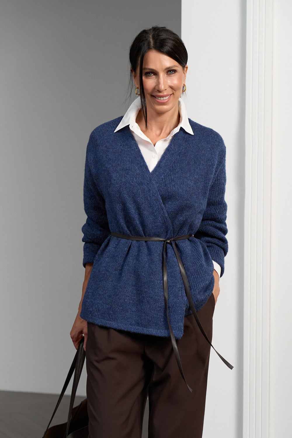 Women’s Alpaca Wool Semi-Sheer Wrap Cardigan with Belt