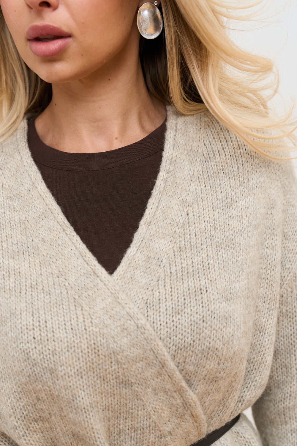 Women’s Alpaca Wool Semi-Sheer Wrap Cardigan with Belt
