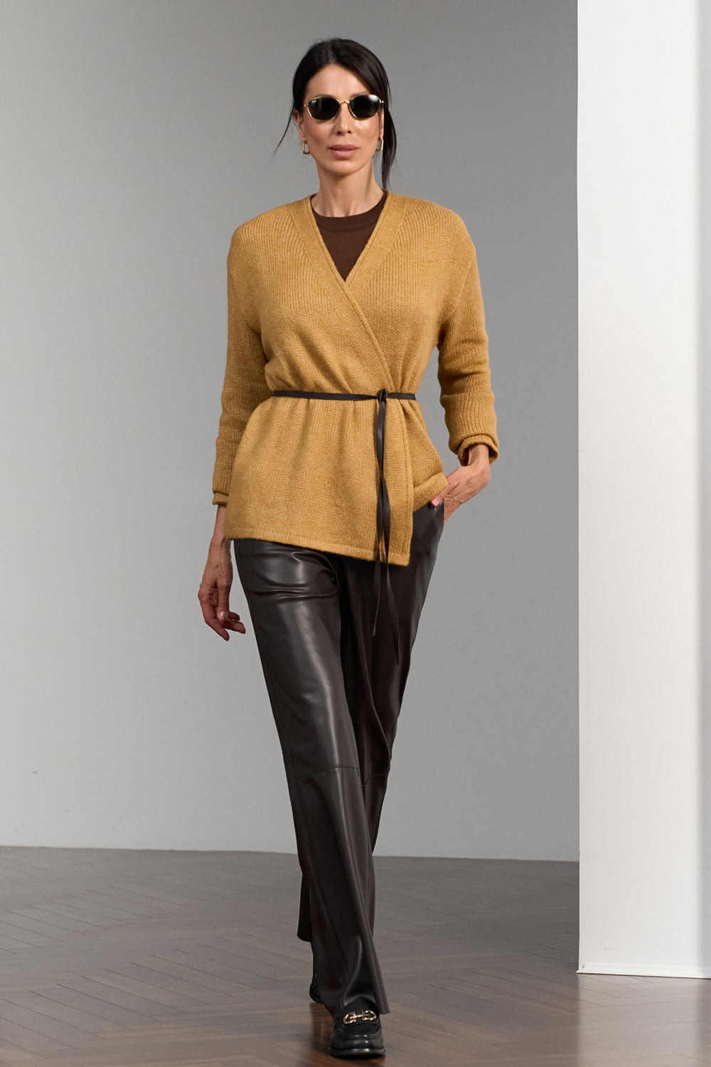 Women’s Alpaca Wool Semi-Sheer Wrap Cardigan with Belt