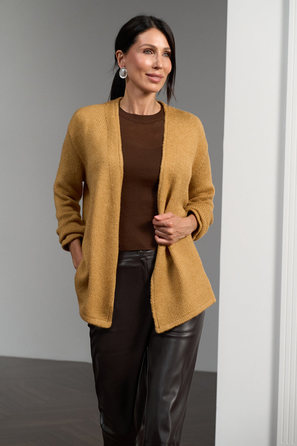 Women’s Alpaca Wool Semi-Sheer Wrap Cardigan with Belt