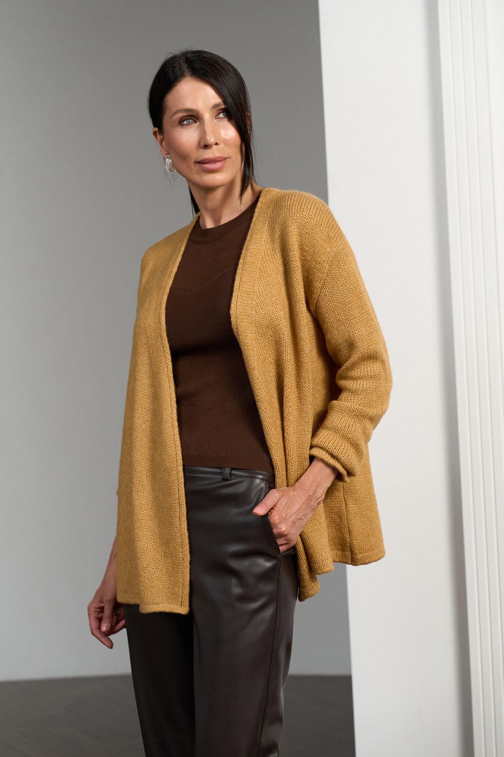 Women’s Alpaca Wool Semi-Sheer Wrap Cardigan with Belt