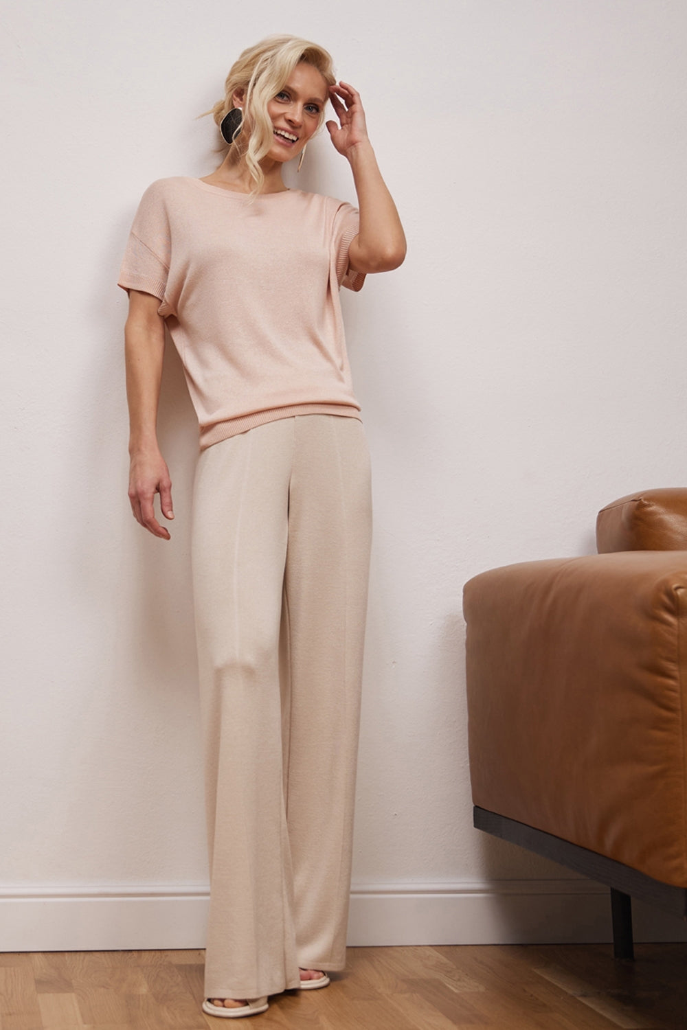 Semi-Sheer Short Sleeve Top With Dropped Shoulder