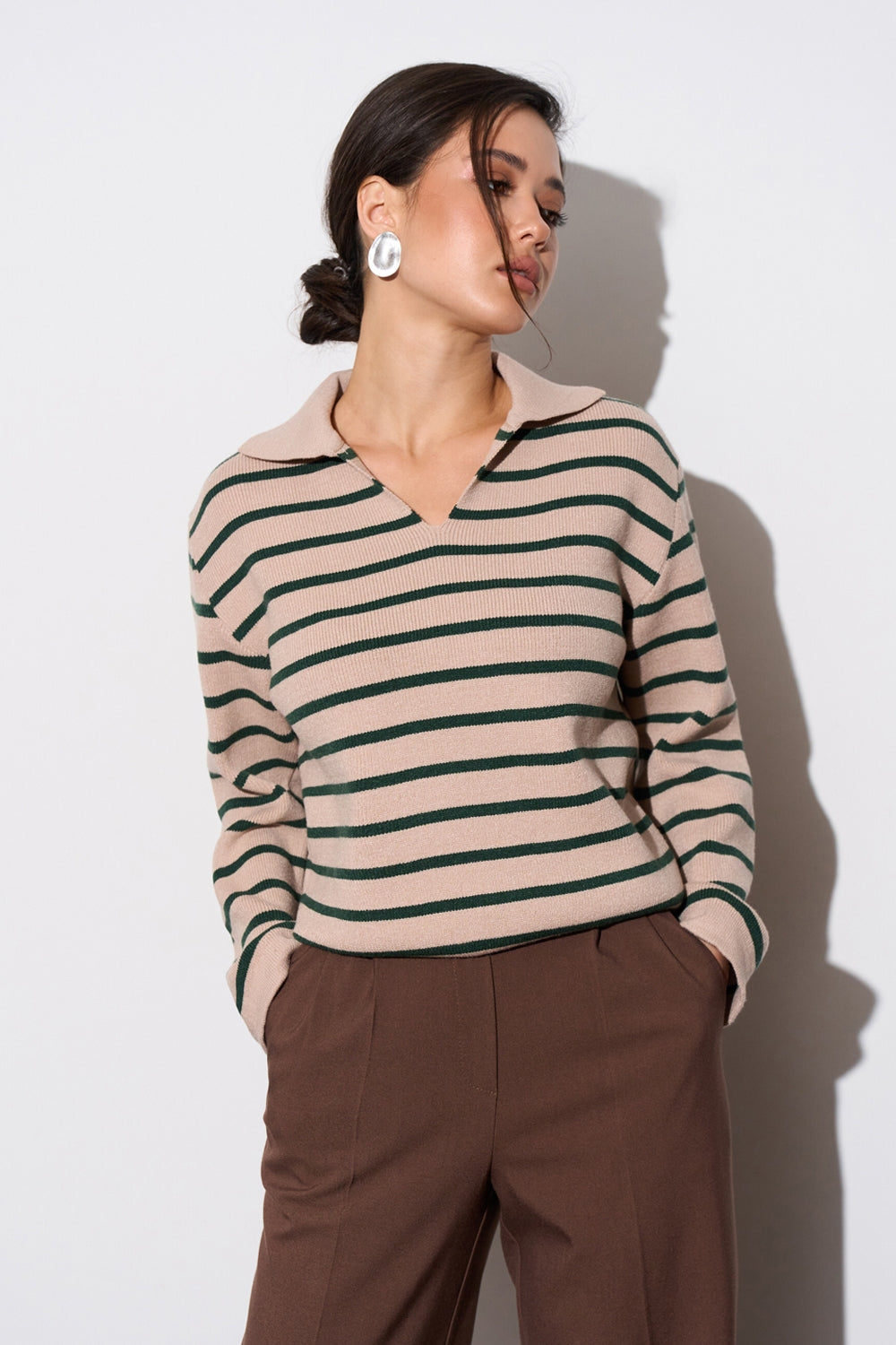 Striped Modal & Silk Relaxed Polo Sweater