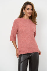 Alpaca Mohair Short Sleeve Sweater, Dusty Rose