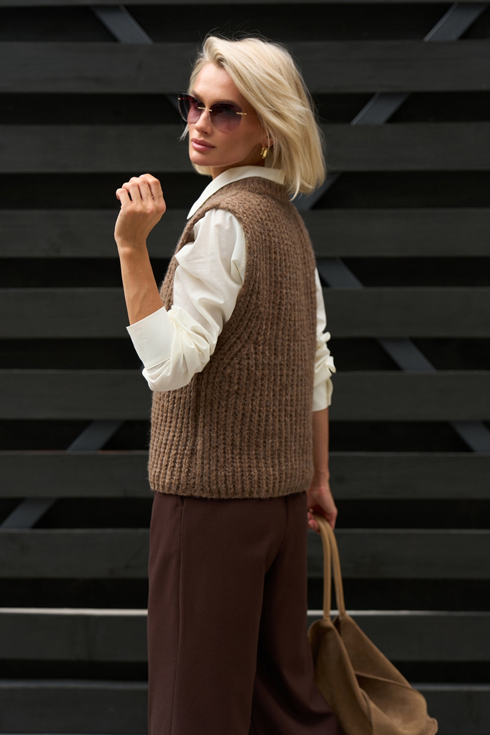 Women’s Wool Mohair Textured Knit Crew Neck Vest