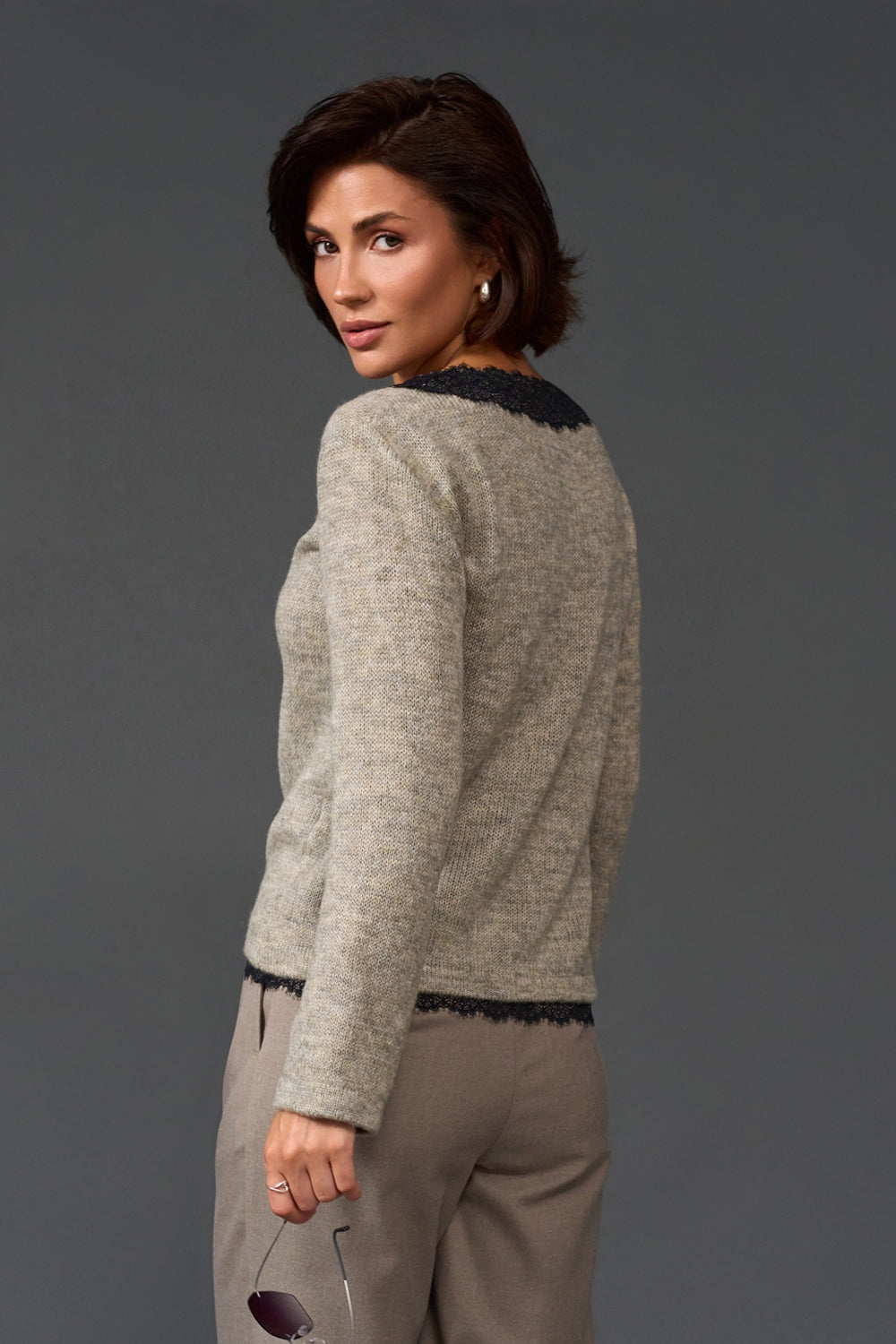 Baby Alpaca & Merino Wool Lace V-Neck Knit Sweater
