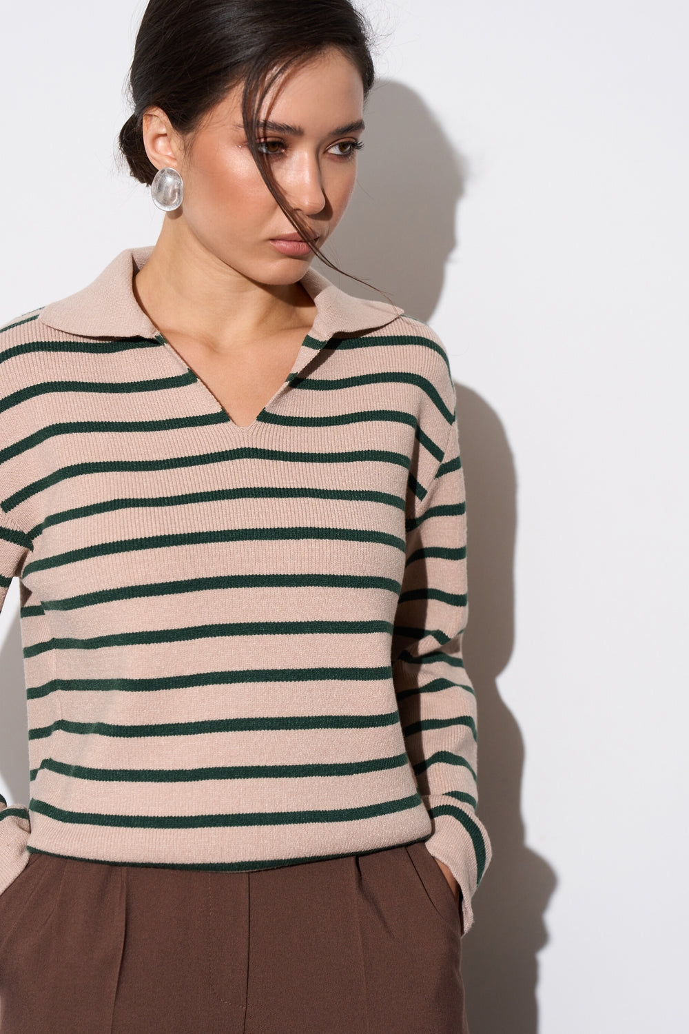 Striped Modal & Silk Relaxed Polo Sweater