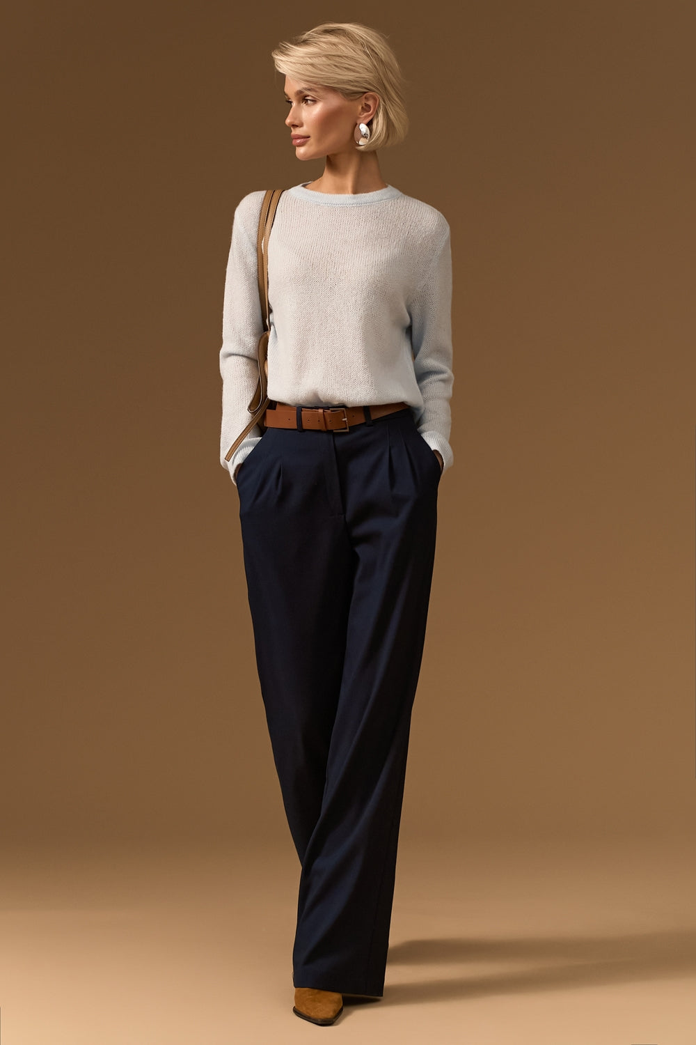 Women’s Baby Alpaca Wool Semi Sheer Crew Neck Sweater