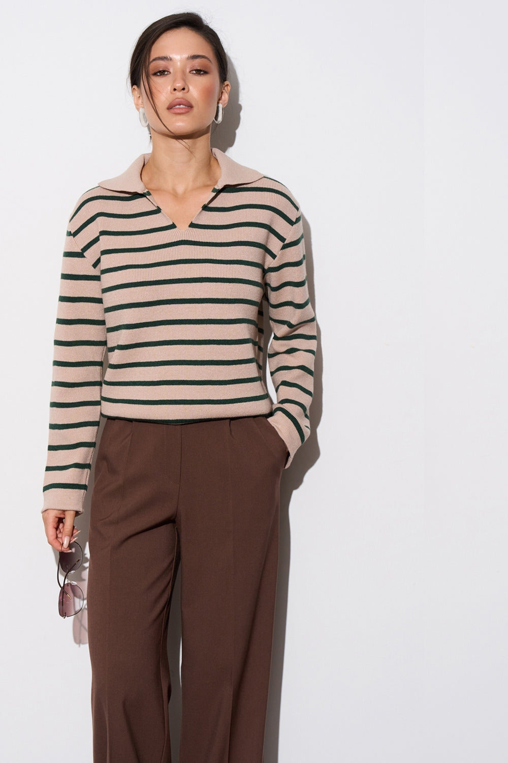 Striped Modal & Silk Relaxed Polo Sweater