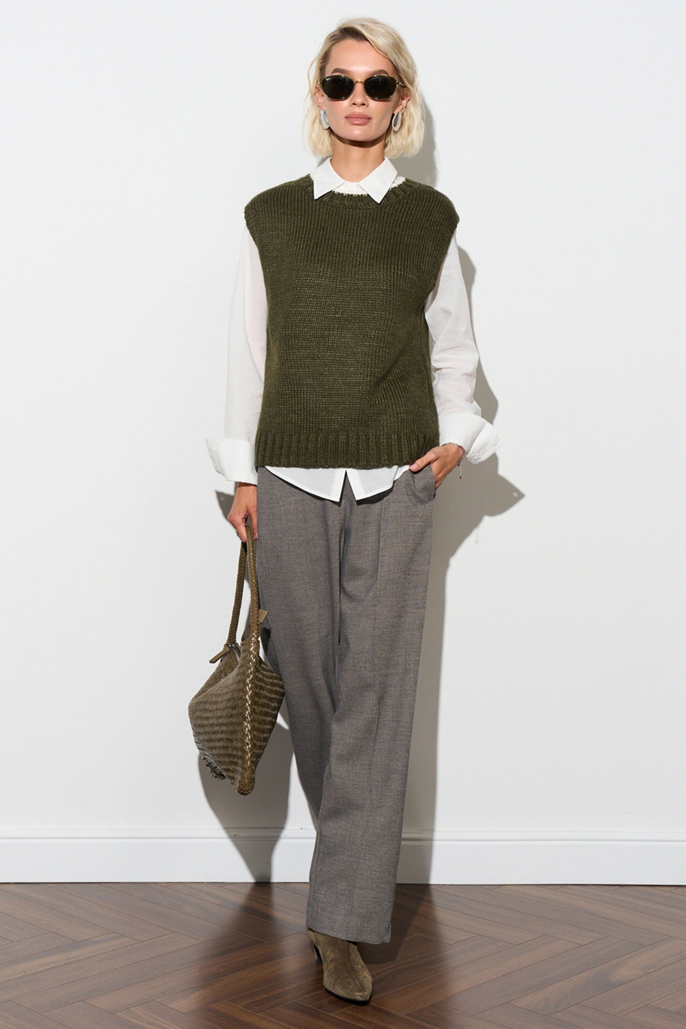 Alpaca Wool Straight-Leg Pants