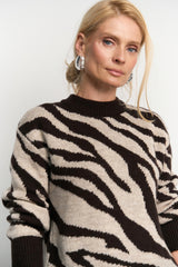 Animal Print Merino Alpaca Sweater, Bitter Chocolate-Oat Flax