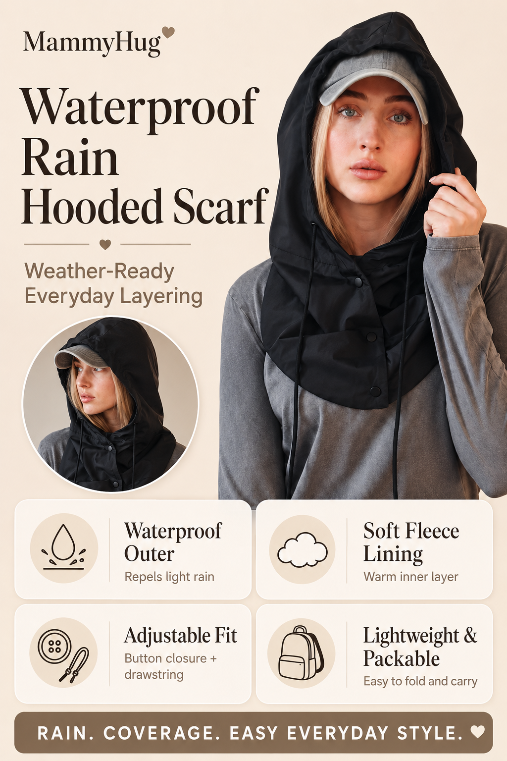 Waterproof Rain Hooded Scarf