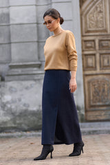 Women’s Wool Maxi Skirt Front Slit Straight Fit