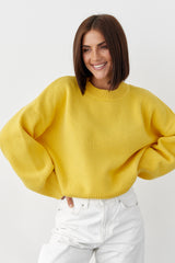 Cashmere Merino Wool Oversized Crewneck Sweater, Sunny Yellow
