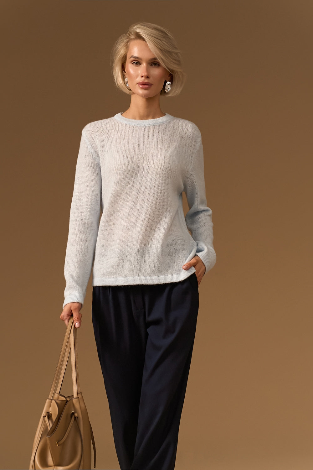 Women’s Baby Alpaca Wool Semi Sheer Crew Neck Sweater