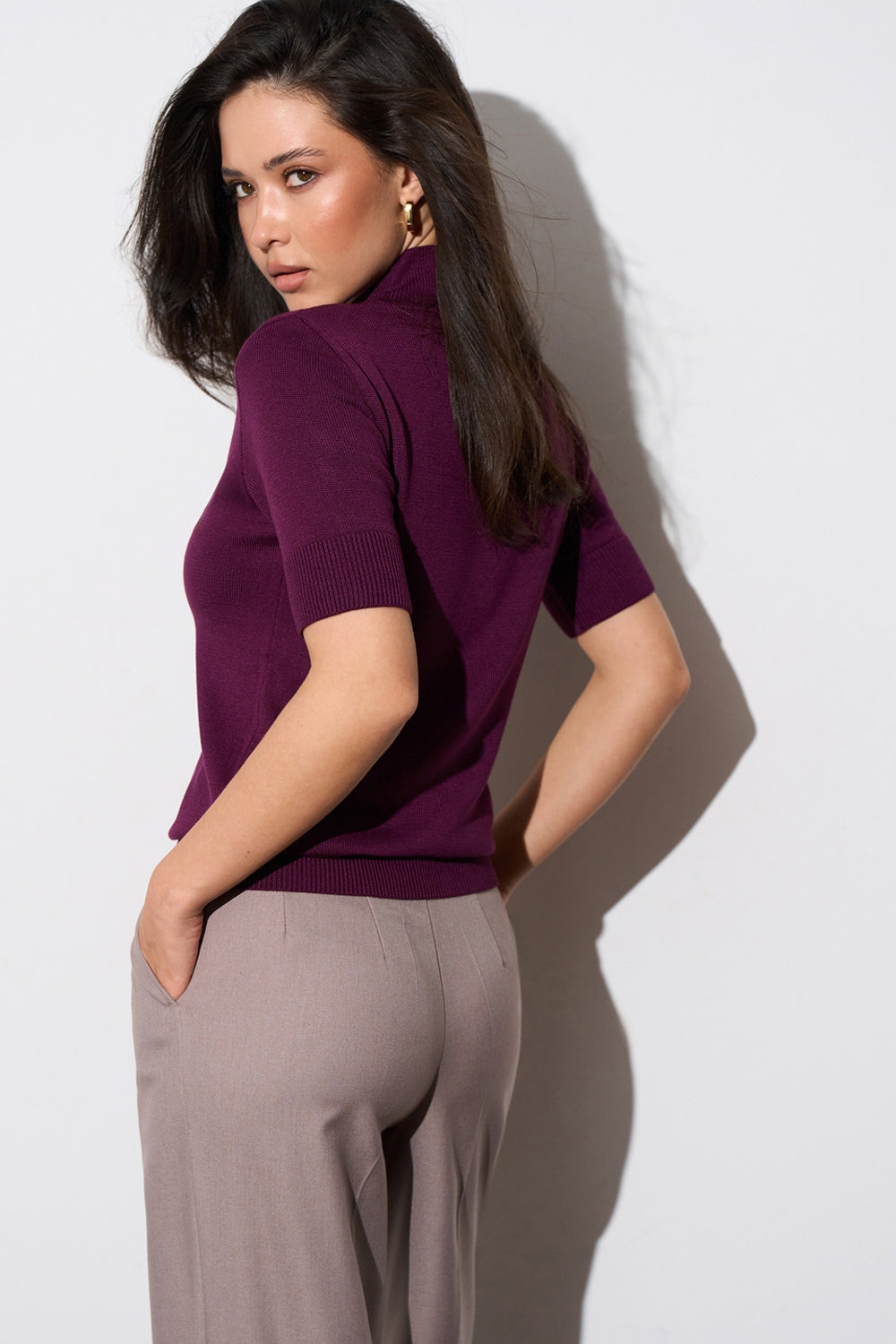 Cotton Short Sleeve Turtleneck Sweater