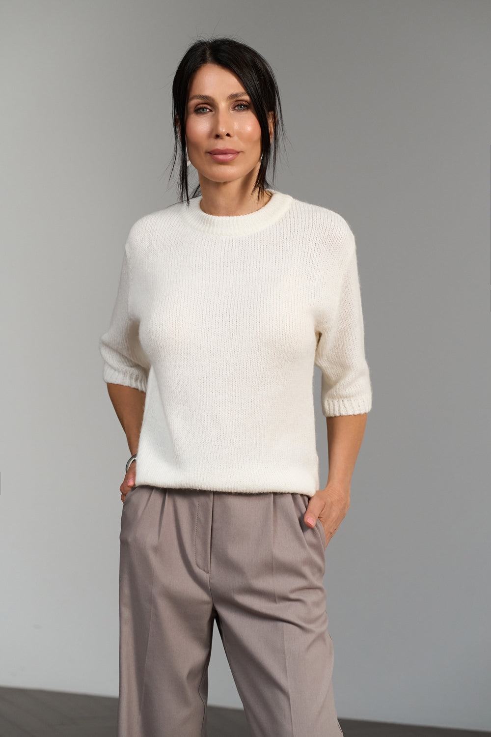 Fine gauge wool alpaca mohair sweater with ribbed edging