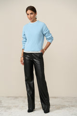 Black high-waist straight-leg faux leather pants