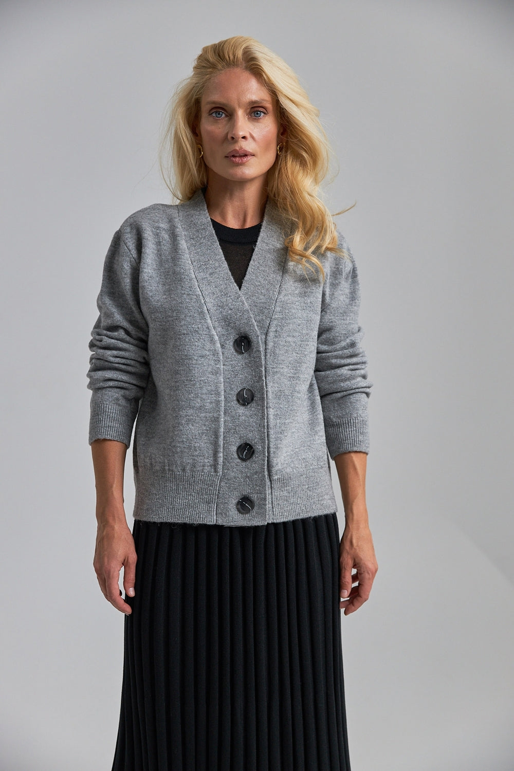 Merino Mohair Cardigan With Voluminous Silhouette and Ribbed Cuffs