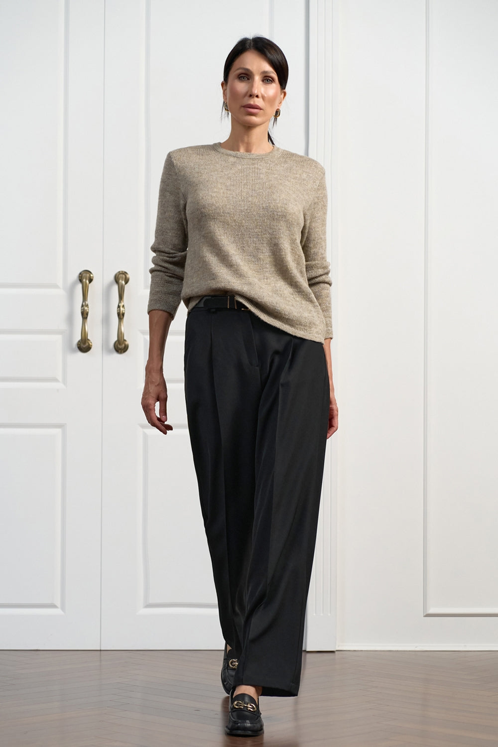 Women’s Baby Alpaca Wool Semi Sheer Crew Neck Sweater