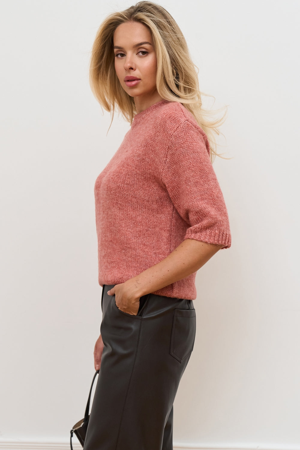 Fine knit alpaca mohair sweater with short sleeves