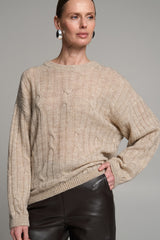 Merino Wool Alpaca Cable Knit Oversized Sweater, Oat Flax
