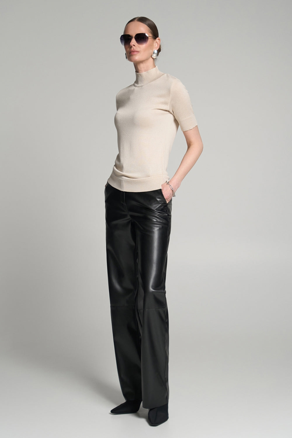 High Waist Straight Leg Faux Leather Pants