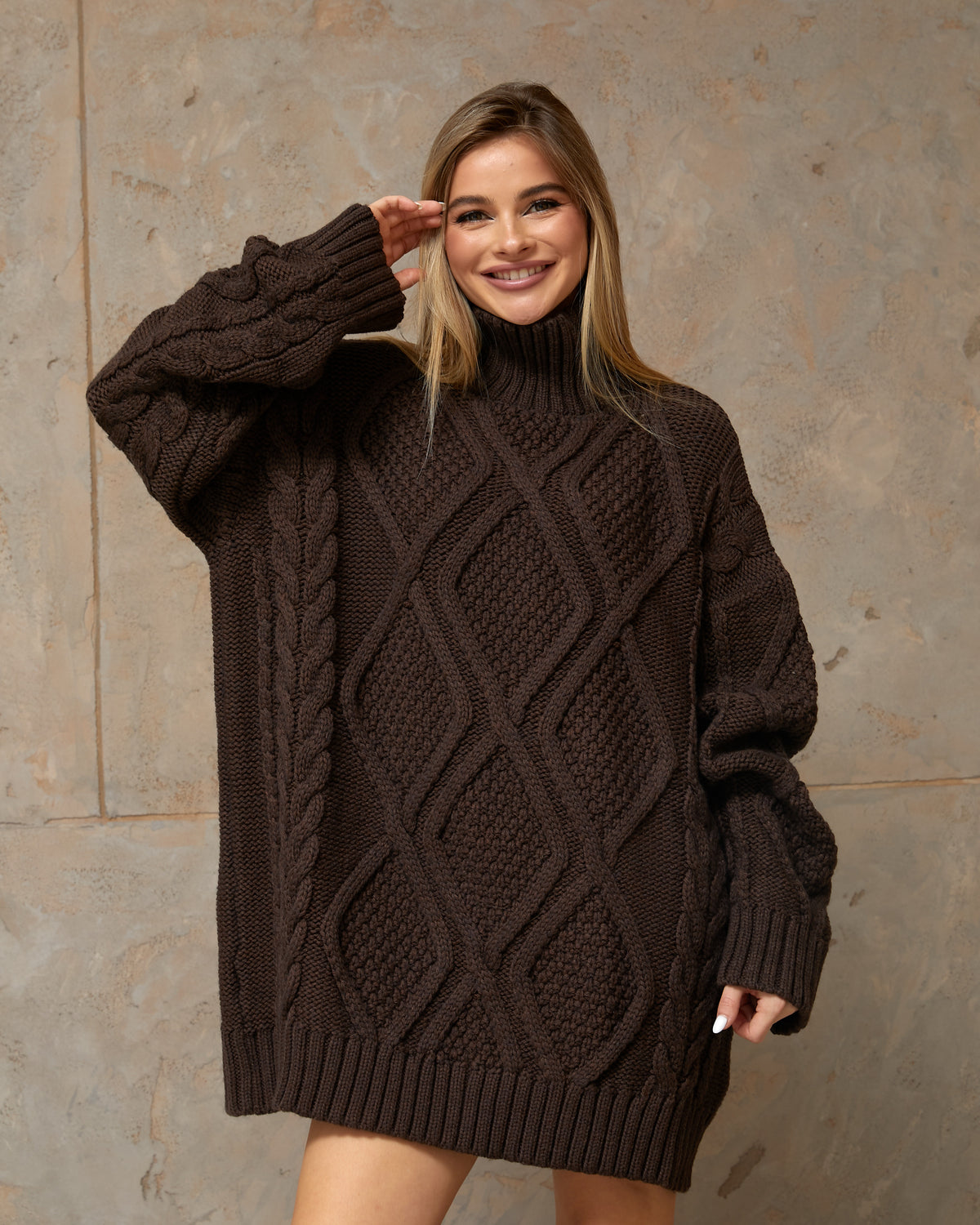 Oversized Wool Cable Knit Turtleneck Sweater