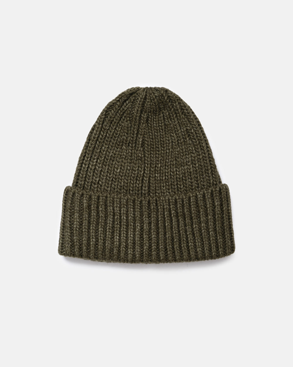 Chunky Wool Knit Beanie Hat, Dark Olive