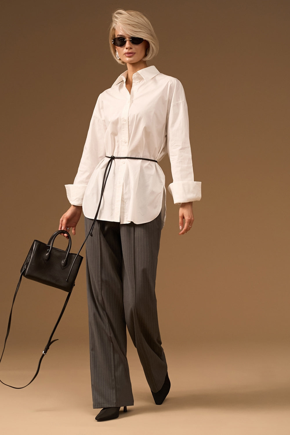 Pinstripe Straight Leg Pants with Elastic Waist