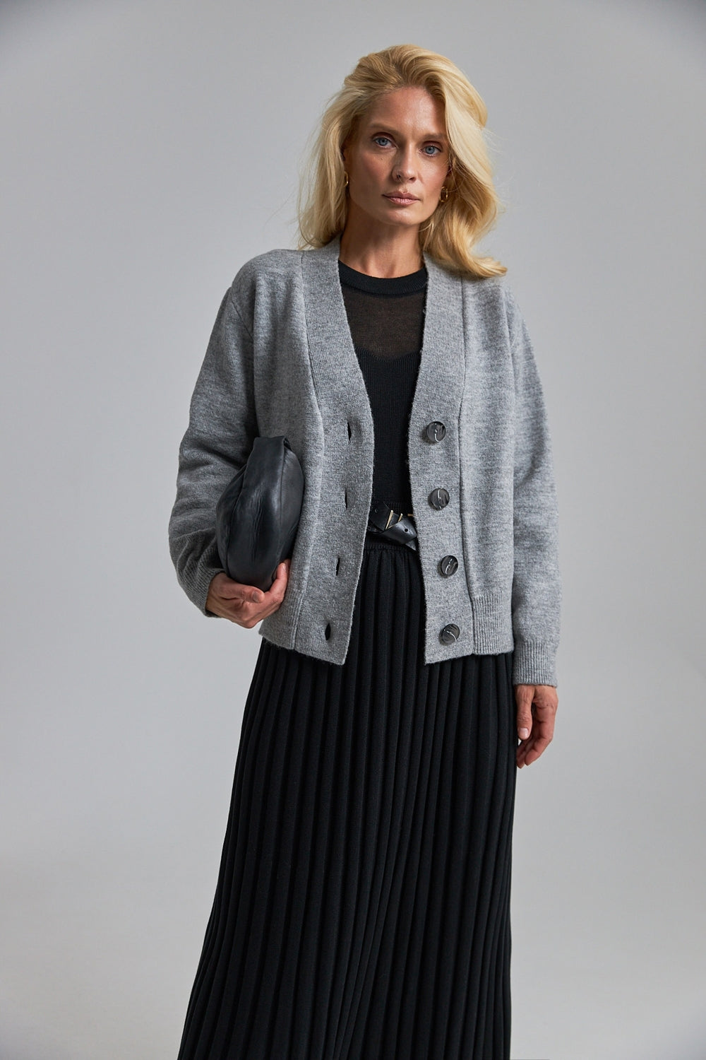 Merino Mohair Cardigan With Voluminous Silhouette and Ribbed Cuffs