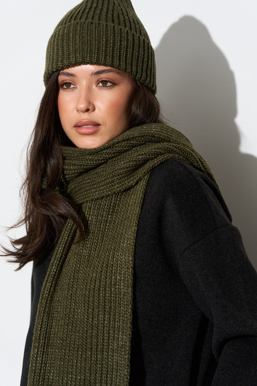Women’s Wool Ribbed Knit Long Scarf