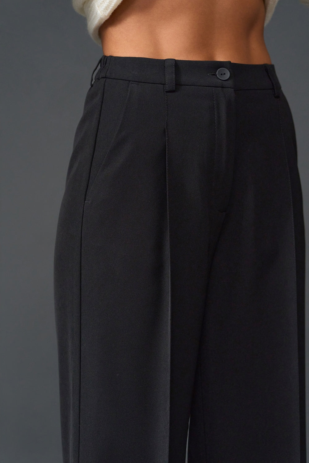 Wide Leg Pleated Trousers with Elastic Back Waist