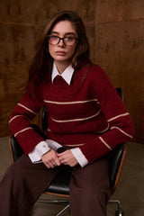 Merino Mohair Straight Sweater, Burgundy Red