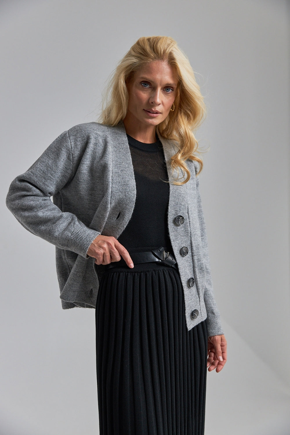 Merino Mohair Cardigan With Voluminous Silhouette and Ribbed Cuffs
