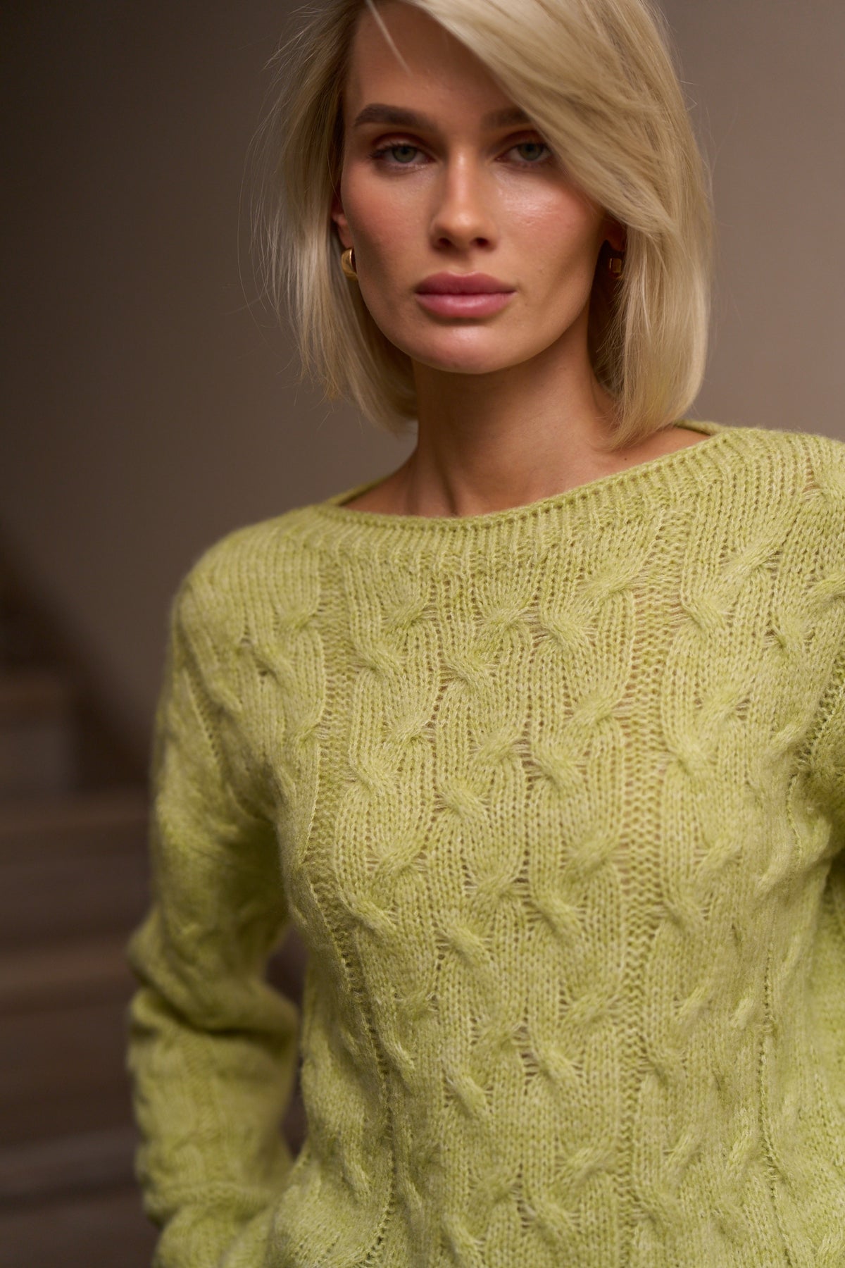 Women’s Baby Alpaca Wool Cable Knit Boat Neck Sweater