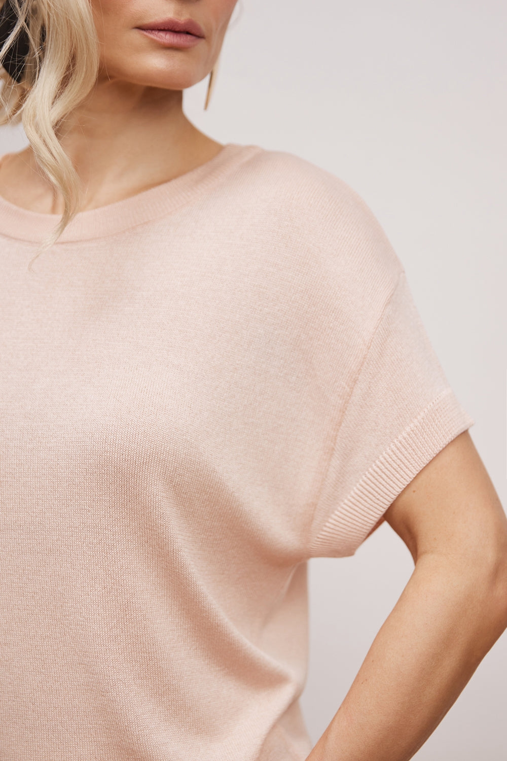 Semi-Sheer Short Sleeve Top With Dropped Shoulder