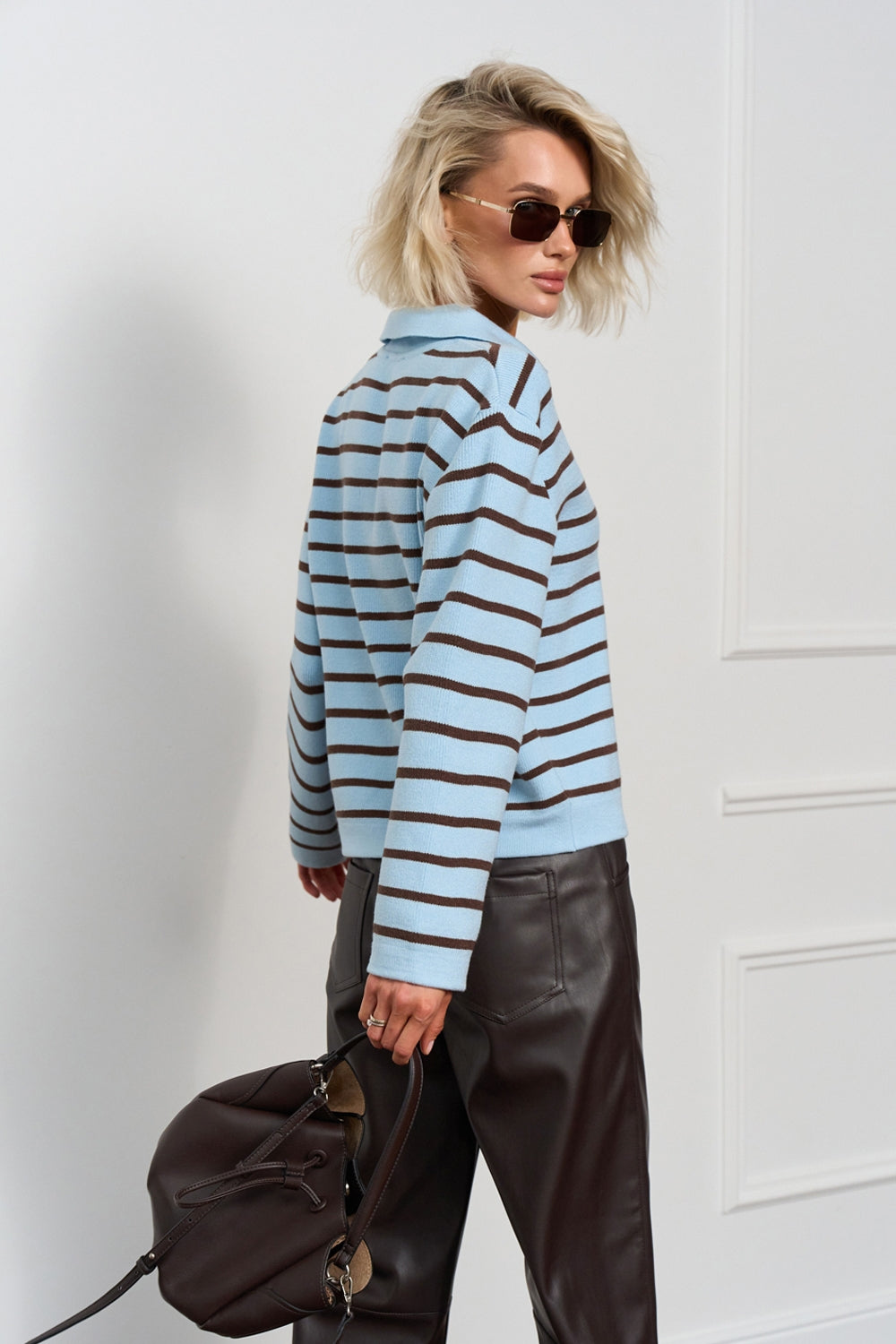 Striped Modal & Silk Relaxed Polo Sweater