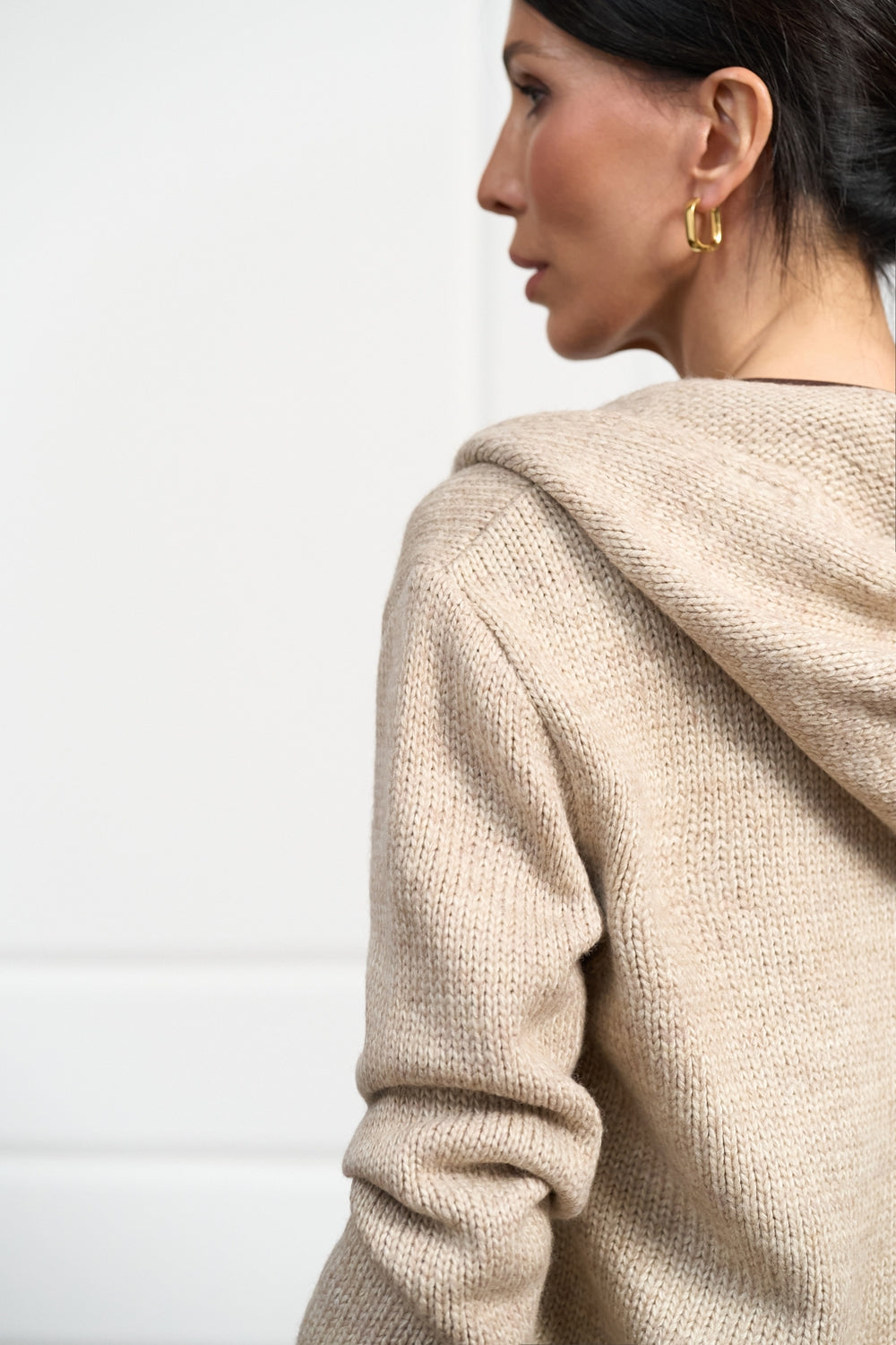 Women’s Alpaca Wool Hooded Zip Cardigan with Ribbed Trim