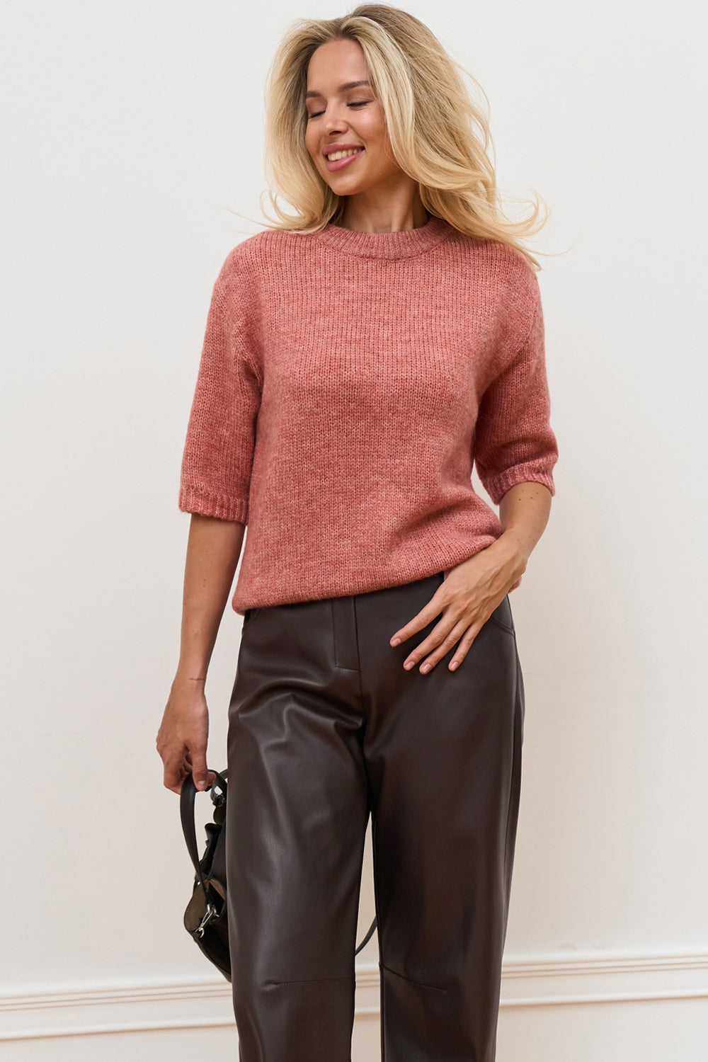 Soft wool alpaca mohair short sleeve pullover