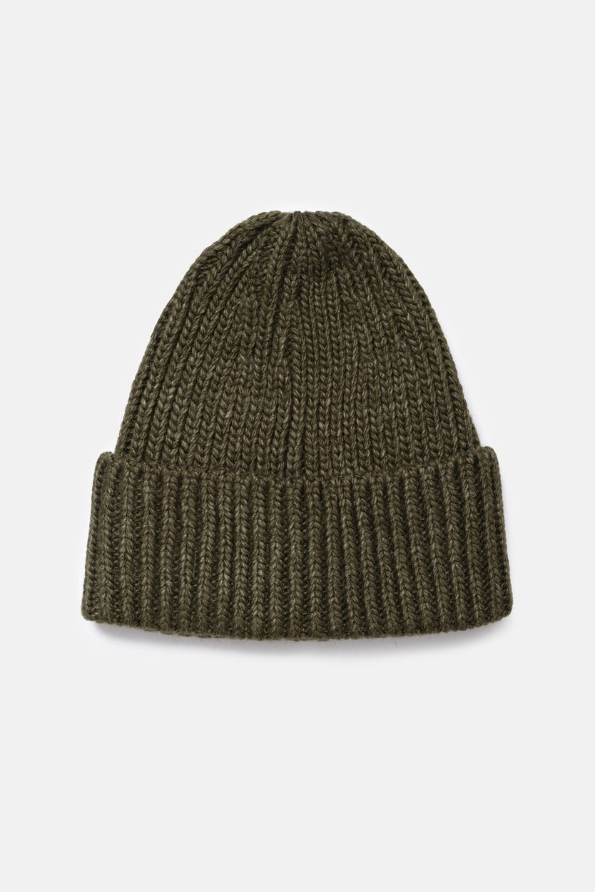 Chunky Wool Knit Beanie Hat, Dark Olive