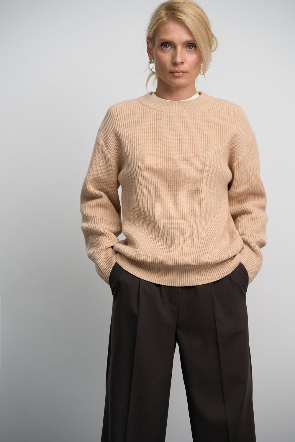 Cotton Bamboo Knit Sweater, Beige