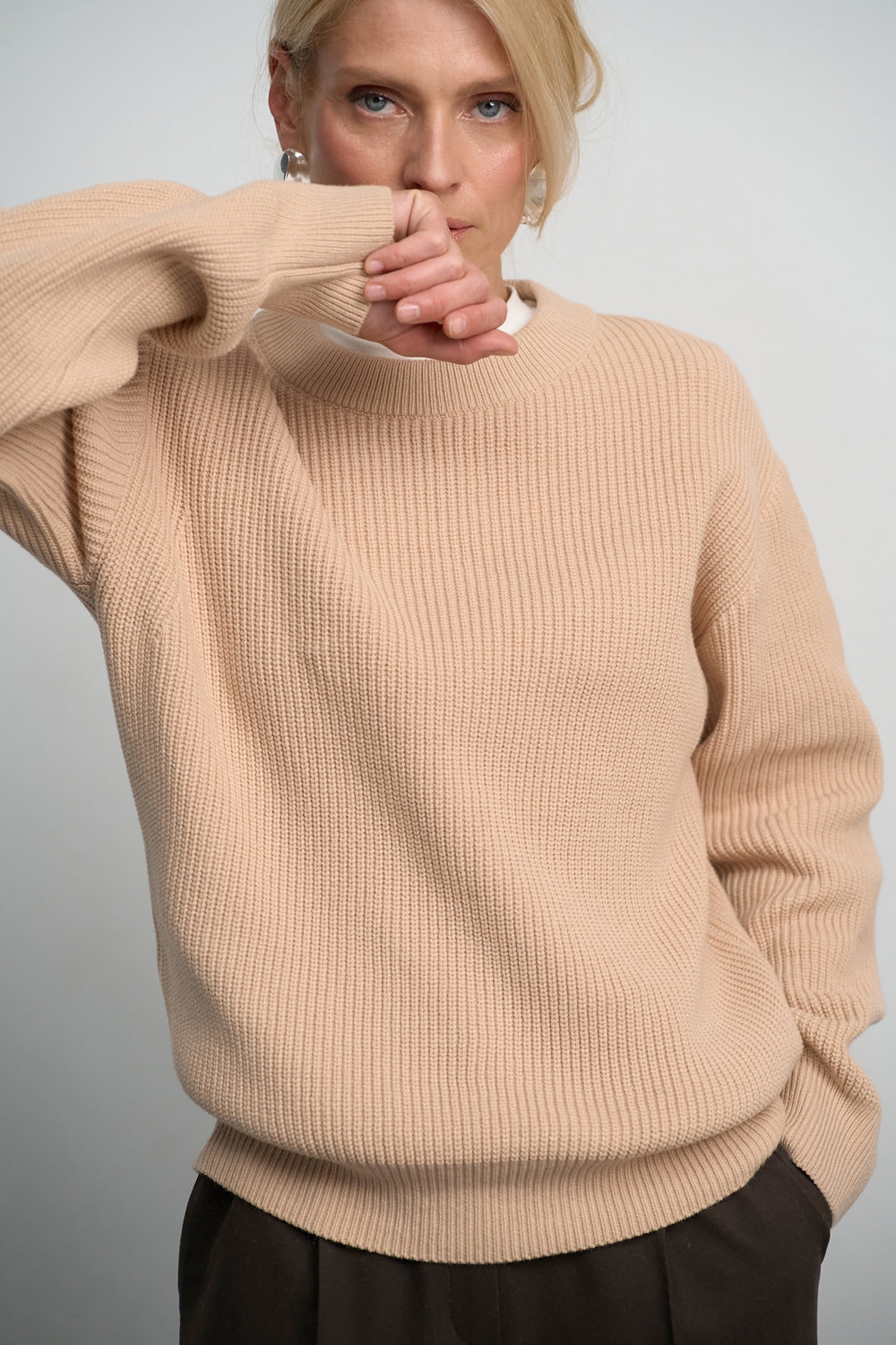 Cotton Bamboo Knit Sweater, Beige