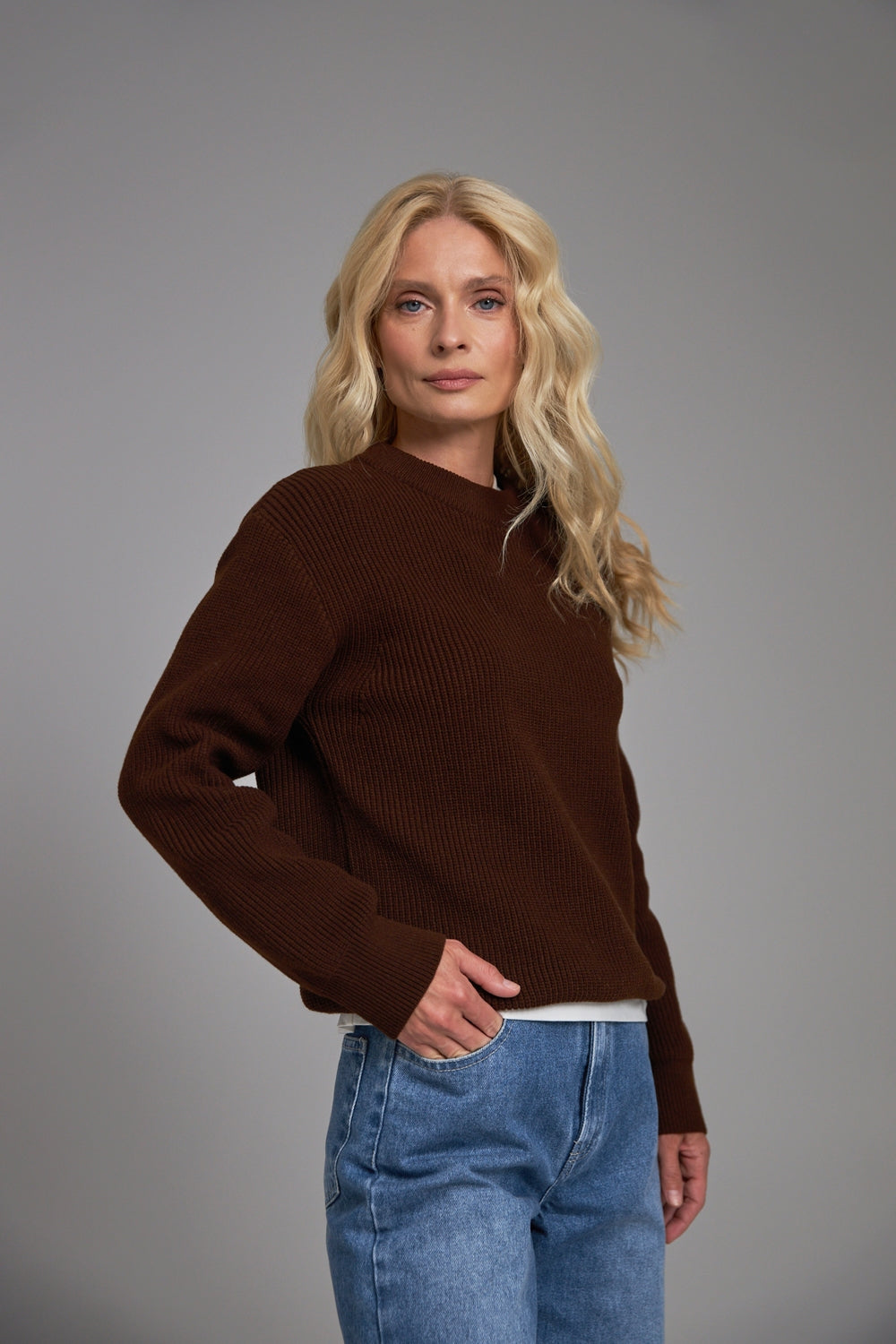 Cotton Bamboo Knit Sweater, Chocolate