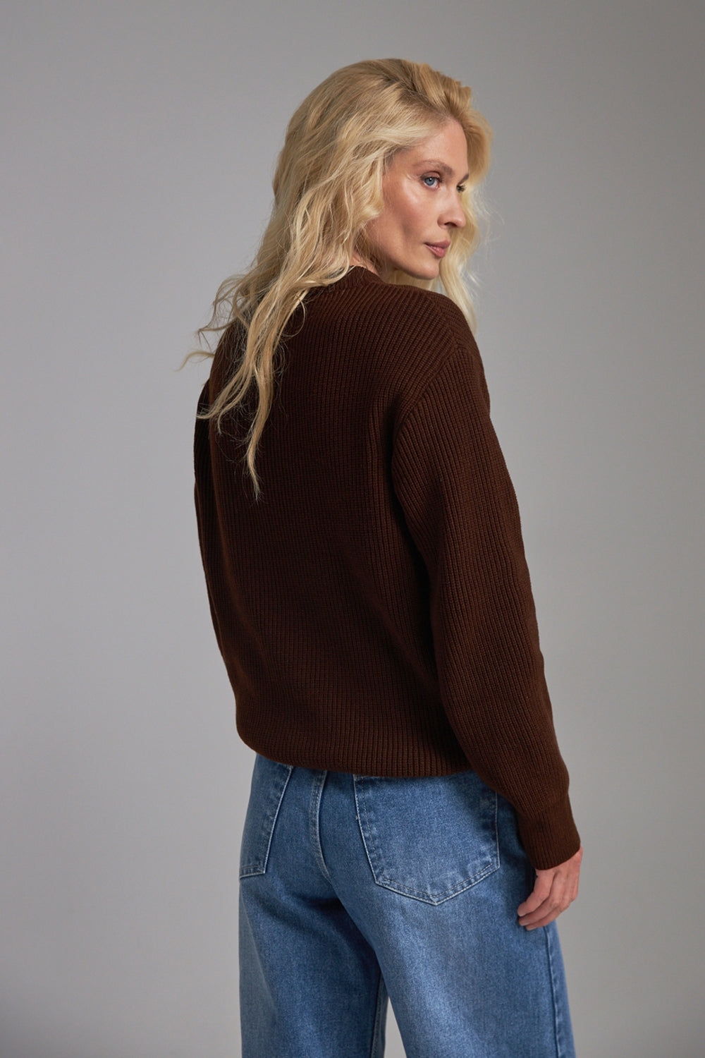 Cotton Bamboo Knit Sweater, Chocolate
