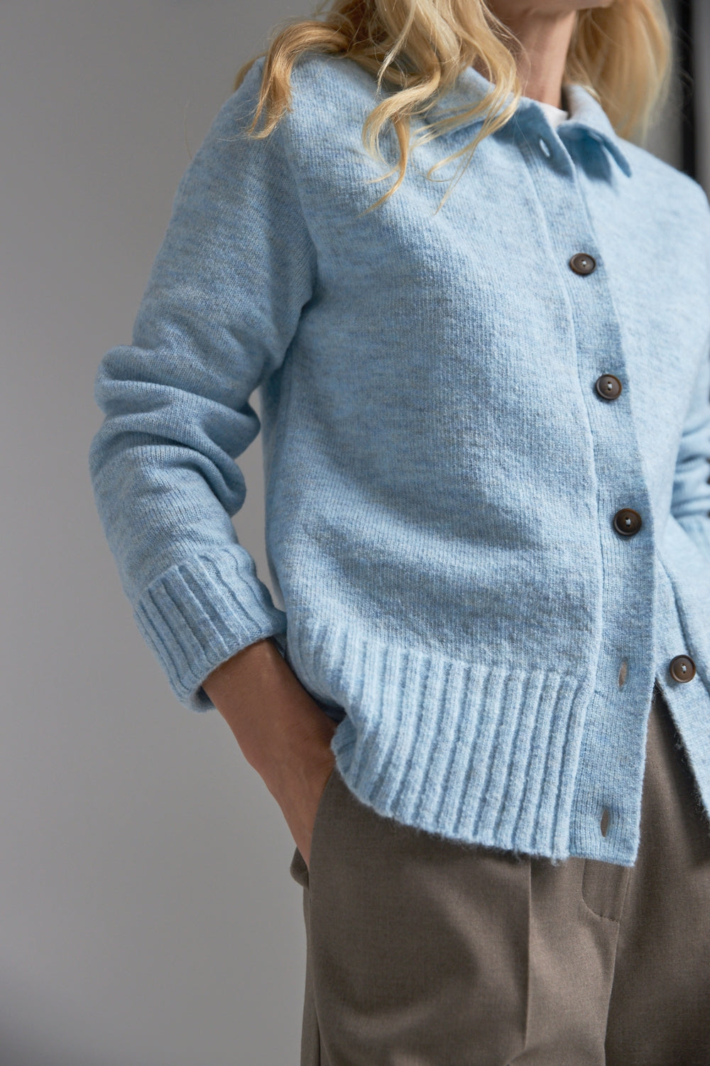 Merino Mohair Cardigan With Straight Silhouette and Ribbed Cuffs