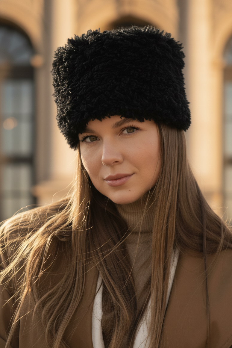 Women’s Winter Faux Fur Hat – Modern Style, Black