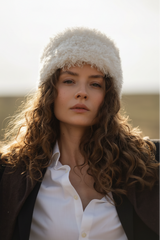 Gorro de invierno de piel sintética para mujer – Estilo moderno, Marfil